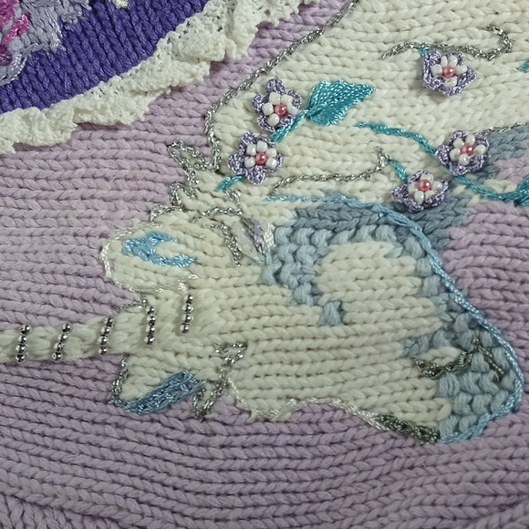 🦄 NWT Storybook Knits Lavender Unicorn Embroidered Beaded Cardigan Grandmacore - Picture 8 of 11